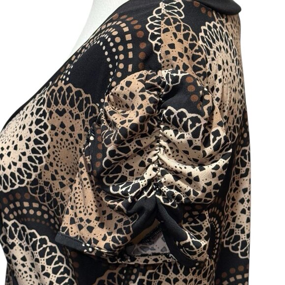 Y2K Babydoll Christopher & Banks Brown Short Sleeve Top Geometric Womens Medium - Picture 5 of 12